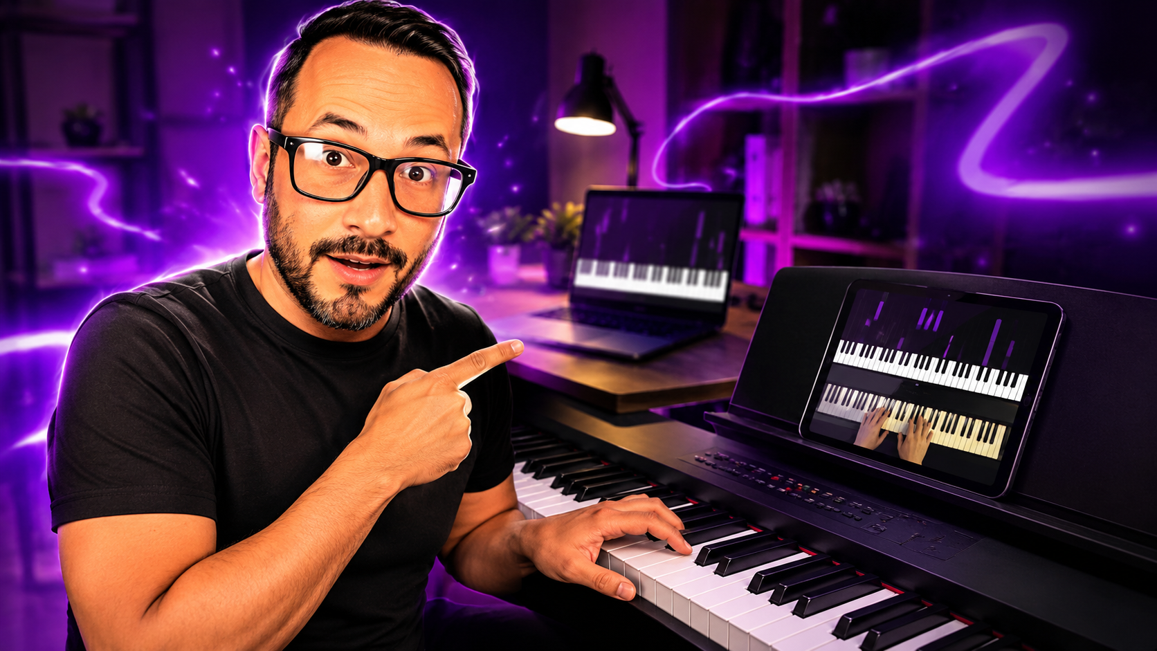 Jose starting Day 1 of learning piano as a complete beginner with a keyboard and Simply Piano app.